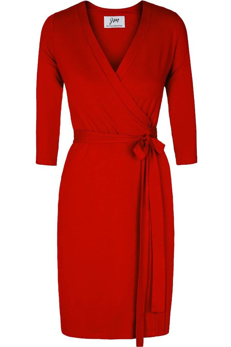 Dina, Viscose Jersey  midi Wrap Dress. Red color.
